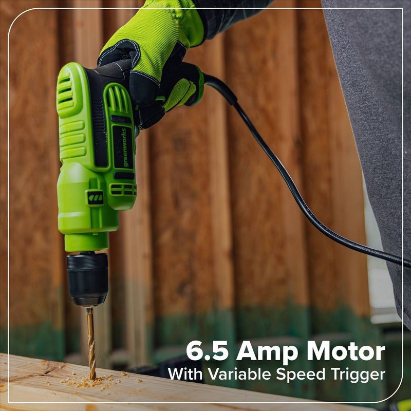 slide 4 of 5, Greenworks 6.5 Amp 3/8'' Keyless Corded Drill, 1 ct
