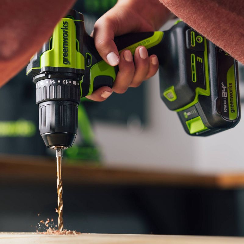 slide 2 of 8, Greenworks POWERALL 24V Cordless Brushless Drill/Driver with 2Ah Battery and Charger, 1 ct