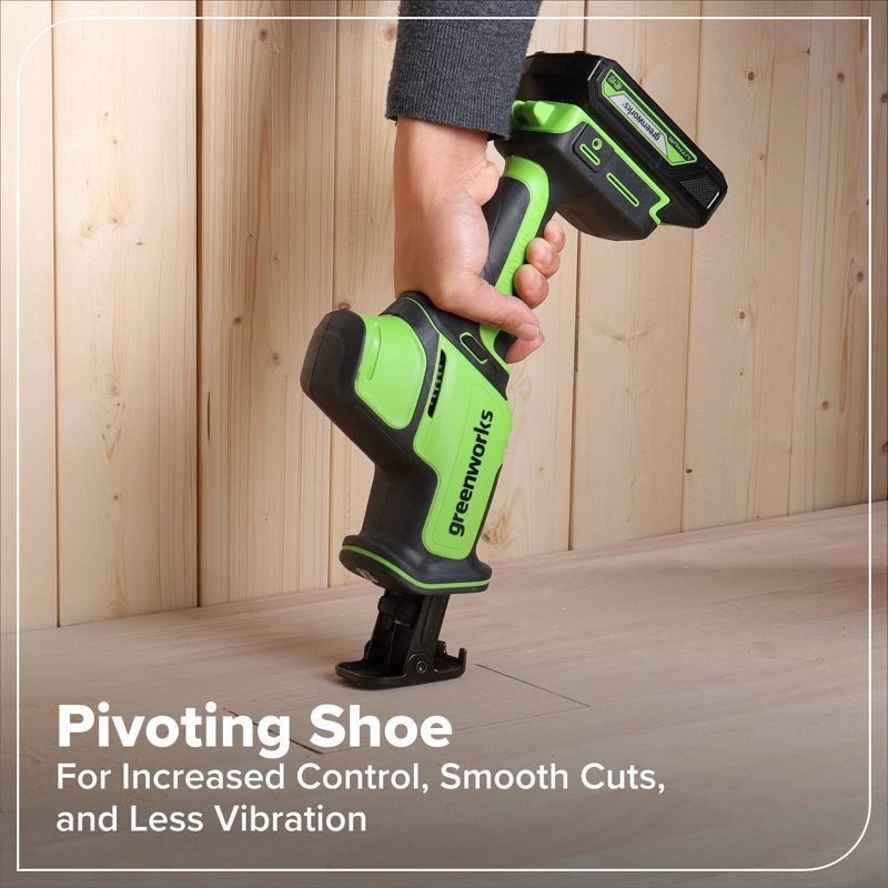 slide 5 of 9, Greenworks POWERALL 24V Cordless Brushless 1in Recip Saw with 2Ah Battery and Charger, 1 ct