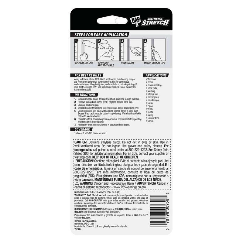 slide 3 of 8, DAP Extreme Stretch White 2.8oz White, 2.8 oz