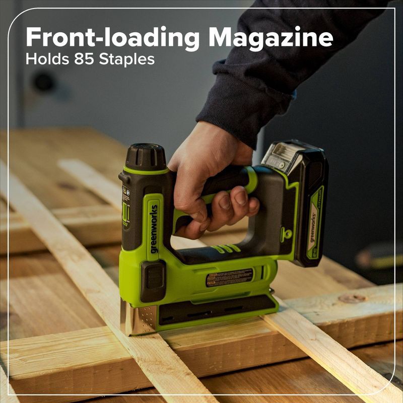 slide 3 of 10, Greenworks POWERALL 24V Cordless 3/8in Crown T50 Stapler with 2Ah Battery and Charger, 1 ct