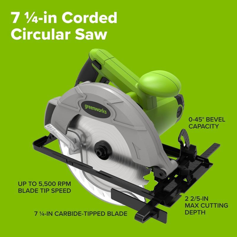 slide 7 of 8, Greenworks 13-Amp 7-1/4-in Corded Circular Saw, 1 ct