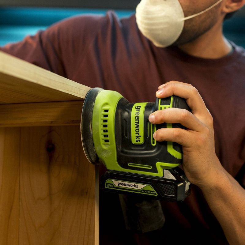 slide 2 of 9, Greenworks POWERALL 24V Cordless 5in Orbital Sander with 2Ah Battery and Charger, 1 ct