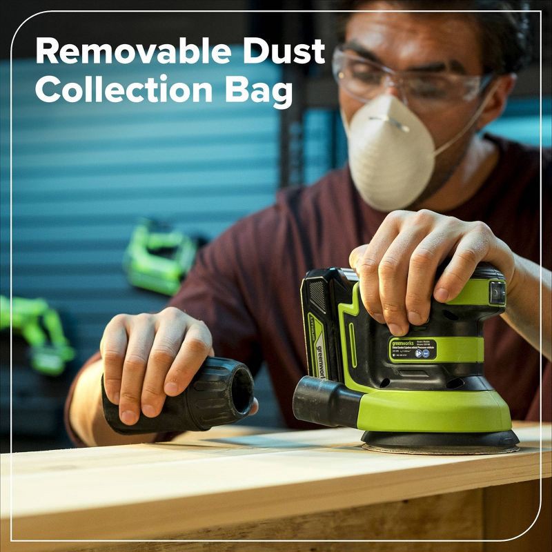 slide 4 of 9, Greenworks POWERALL 24V Cordless 5in Orbital Sander with 2Ah Battery and Charger, 1 ct