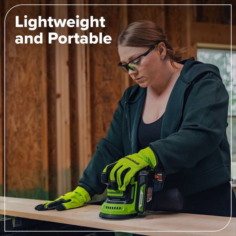 slide 5 of 9, Greenworks POWERALL 24V Cordless 5in Orbital Sander with 2Ah Battery and Charger, 1 ct