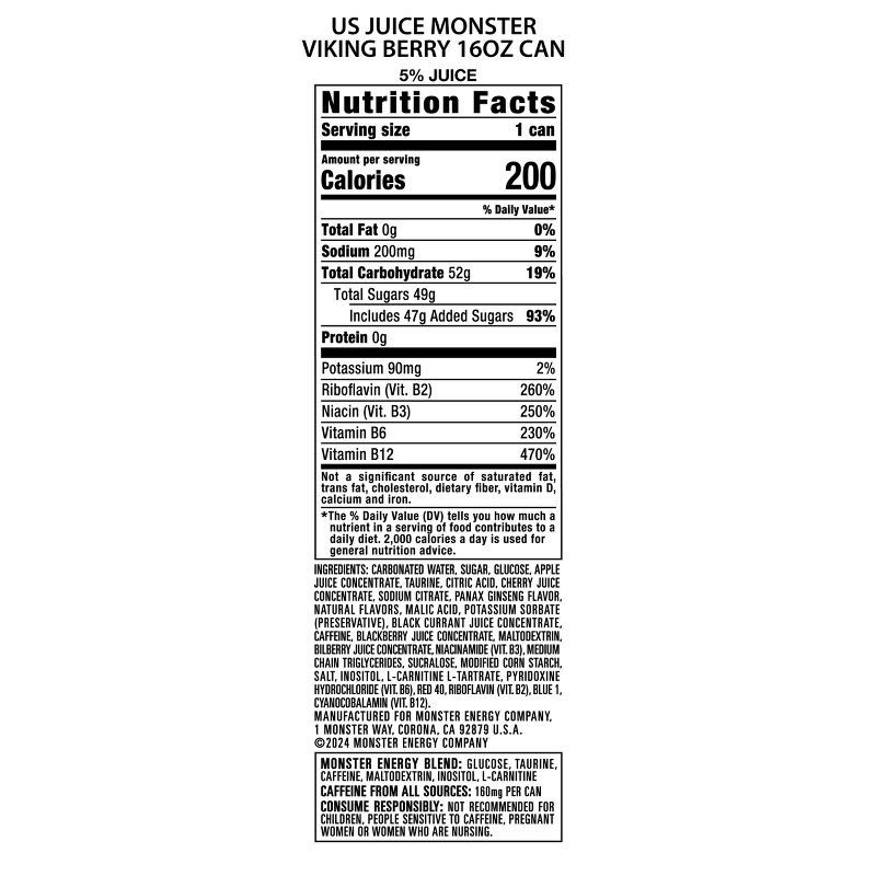 slide 4 of 6, Monster Energy Viking Berry Juice + Energy Drink - 16 fl oz, 16 fl oz