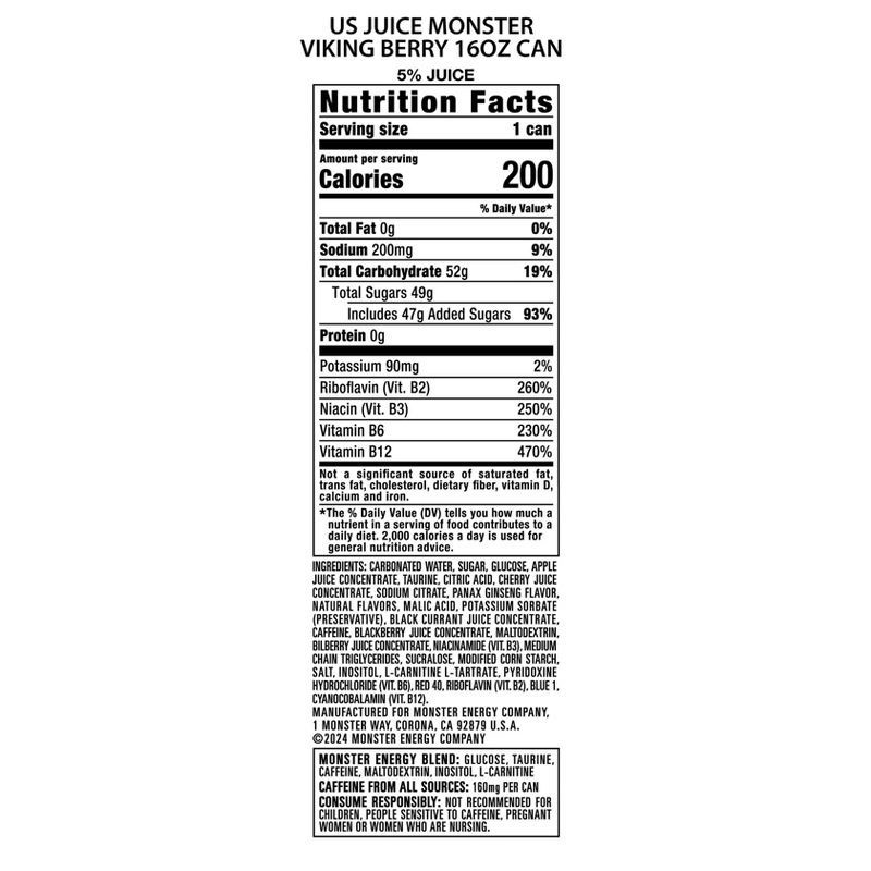 slide 6 of 6, Monster Energy Viking Berry Juice + Energy Drink - 16 fl oz, 16 fl oz