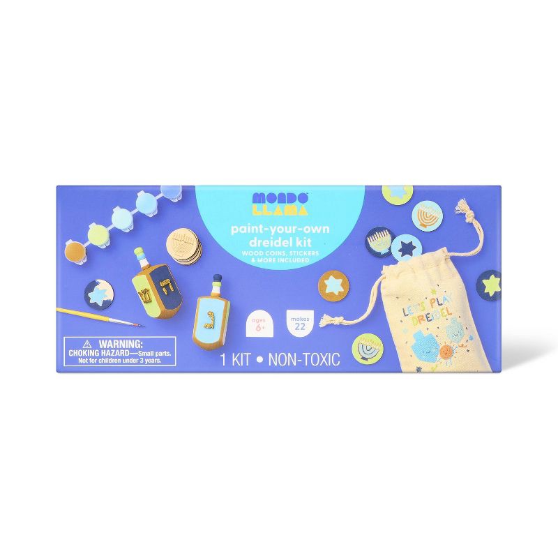 slide 1 of 3, 22pc Hanukkah Craft Wood Dreidel Painting Activity Kit - Mondo Llama™, 22 ct