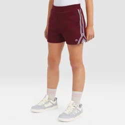 Champion Girls' Fleece Shorts with Taping - Wine Red L