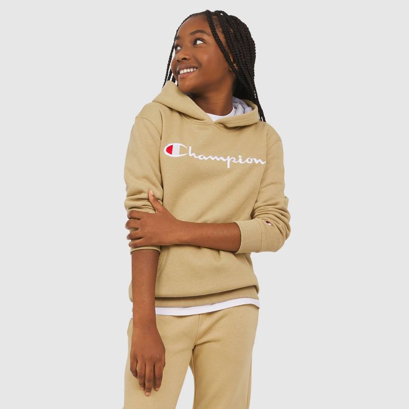 slide 6 of 8, Champion Kids' Signature Fleece Hoodie - Khaki L, 1 ct