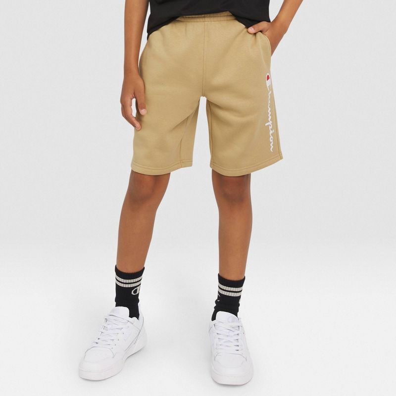 slide 2 of 3, Champion Kids' Signature Fleece Shorts - Khaki S, 1 ct