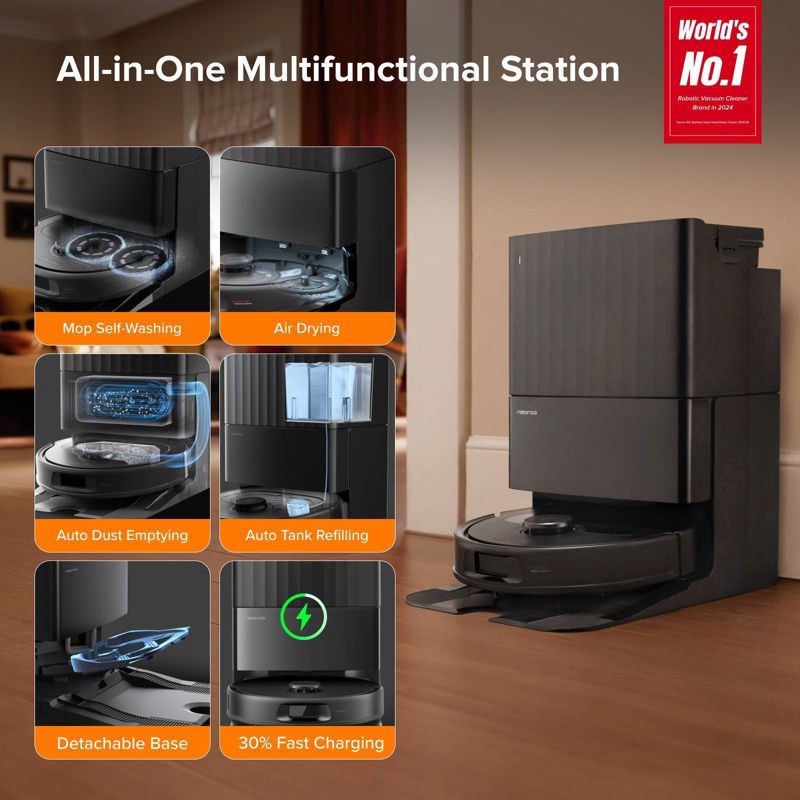 slide 3 of 15, Roborock QR 598 Robot Vacuum and Mop with 8,000 Pa Suction, Auto Mop Washing, Drying, Emptying & Tank Refilling, 1 ct