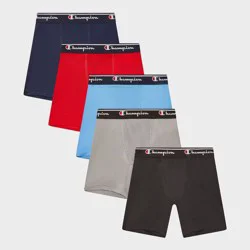 Champion Boys' 5pk Wicking Active Performance Boxer Briefs- Blue/Red S