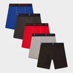 Champion Boys' 5pk Wicking Long Leg Active Performance Boxer Briefs - Blue L
