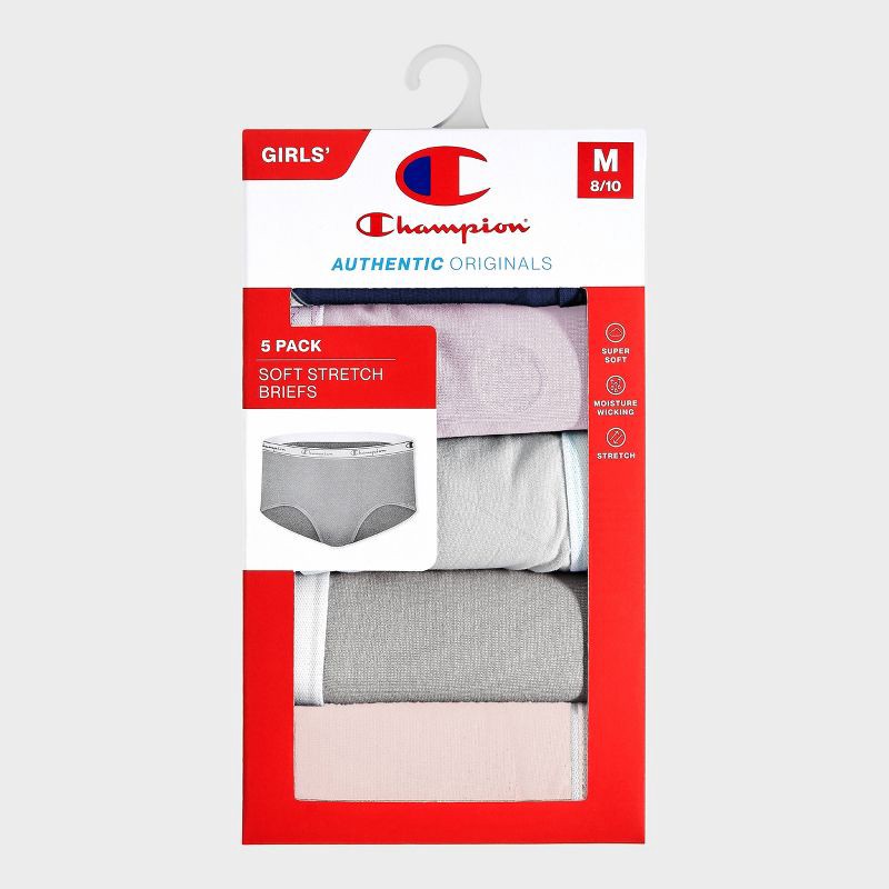 slide 2 of 4, Champion Girls' 5pk Soft Stretch Authentic Originals Briefs - S, 5 ct