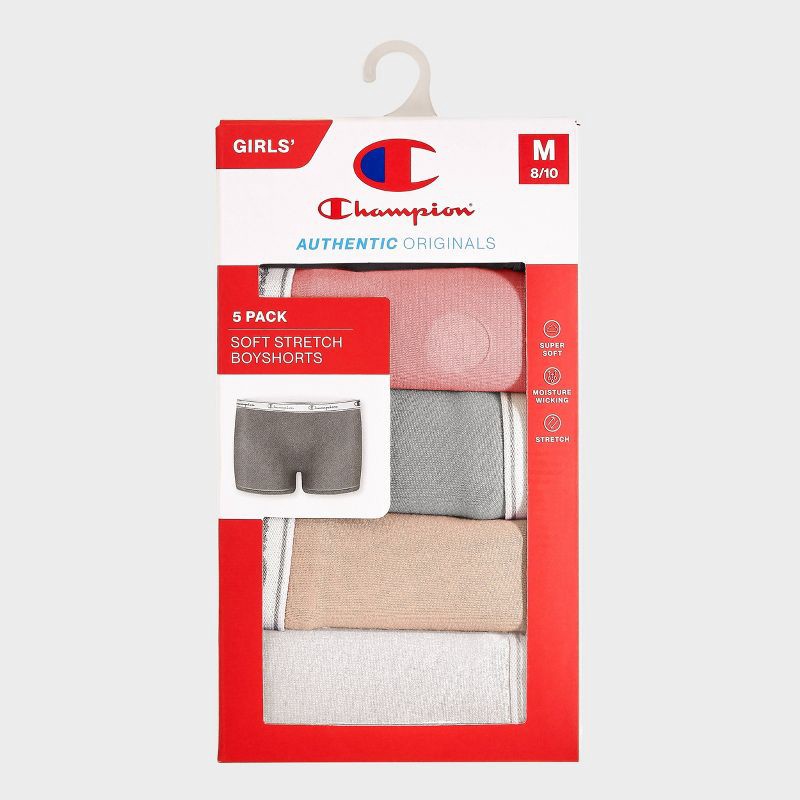 slide 2 of 4, Champion Girls' 5pk Soft Stretch Authentic Originals Boyshort Underwear - L, 5 ct