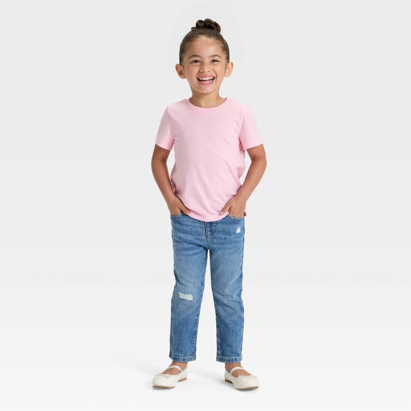 slide 3 of 3, Toddler Girls' Distressed Denim Straight Leg Pants - Cat & Jack™ Medium Wash 18M, 1 ct