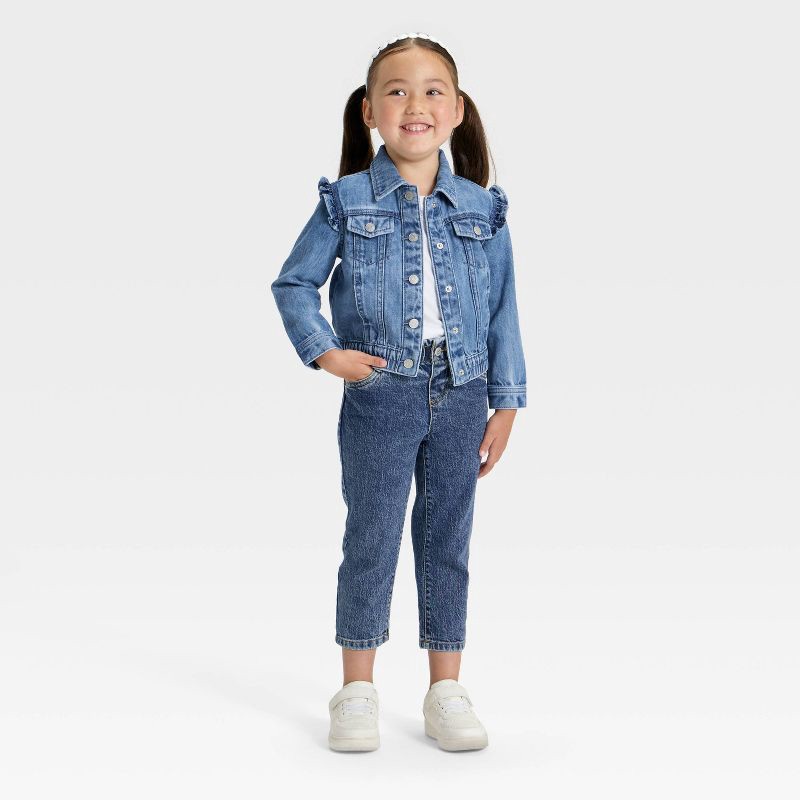 slide 3 of 3, Toddler Girls' Ruffle Denim Jacket - Cat & Jack™ Medium Wash 5T, 1 ct