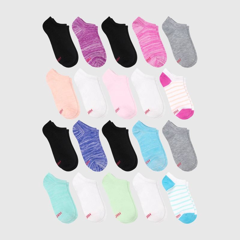 slide 4 of 5, Hanes Girls' 20pk Super Soft No Show Socks - L, 20 ct