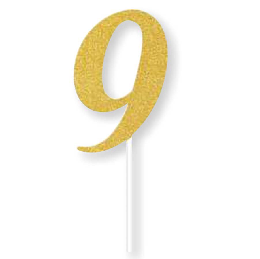 slide 1 of 1, Creative Converting Gold Glitter 9 Cake Topper, 6 in