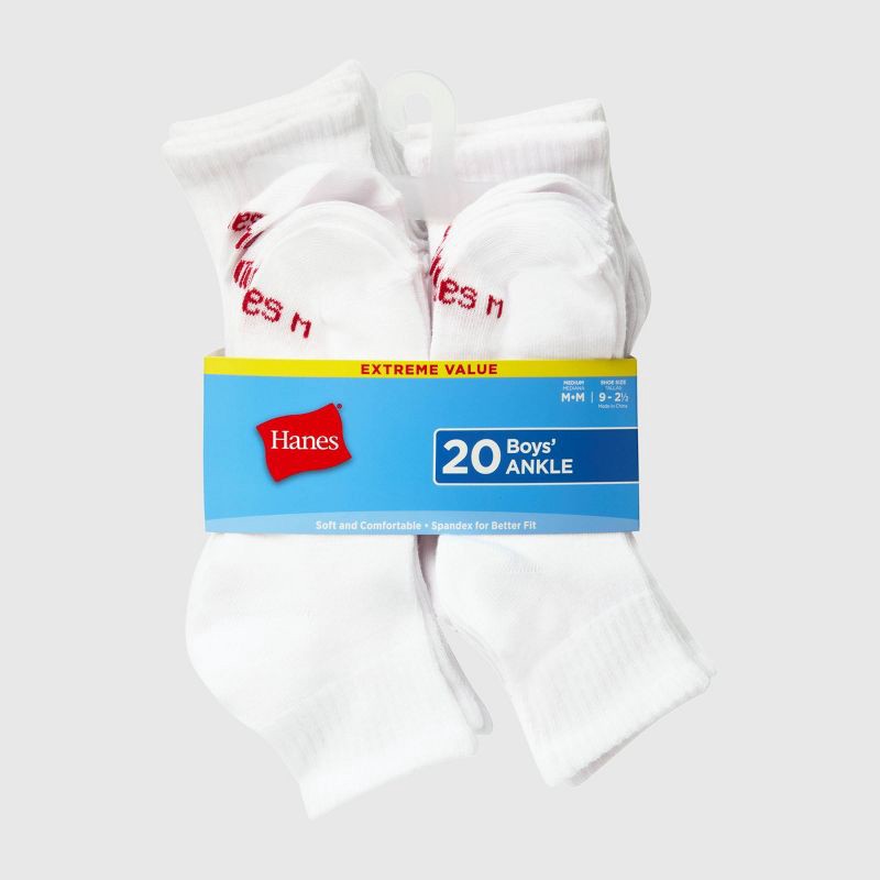 slide 2 of 4, Hanes Boys' 20pk Ankle Socks - White M, 20 ct