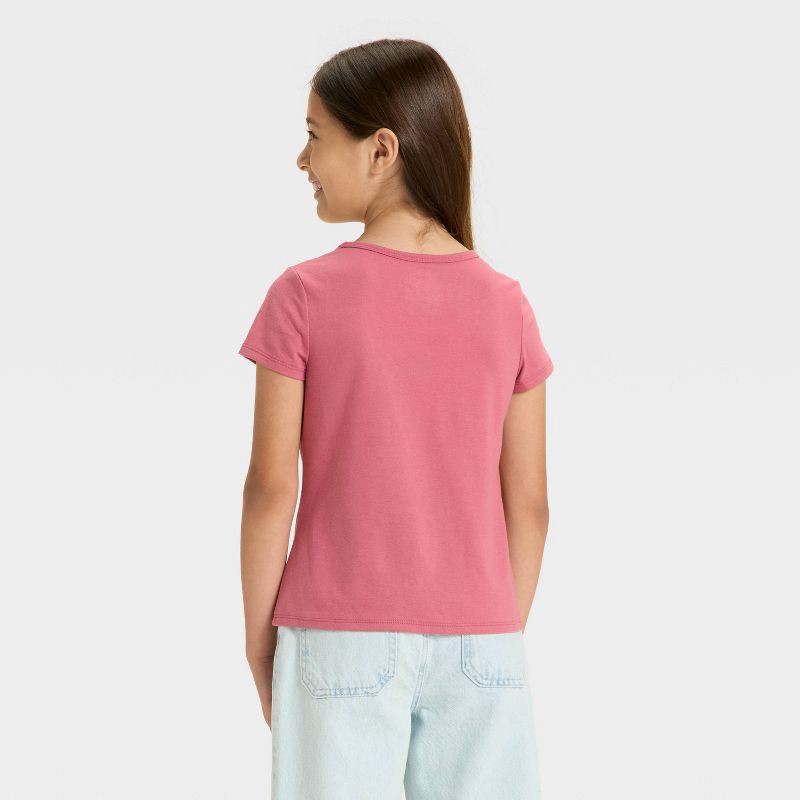 slide 3 of 3, Girls' Short Sleeve Fitted Embellished T-Shirt - Cat & Jack™ Pink Rose M, 1 ct