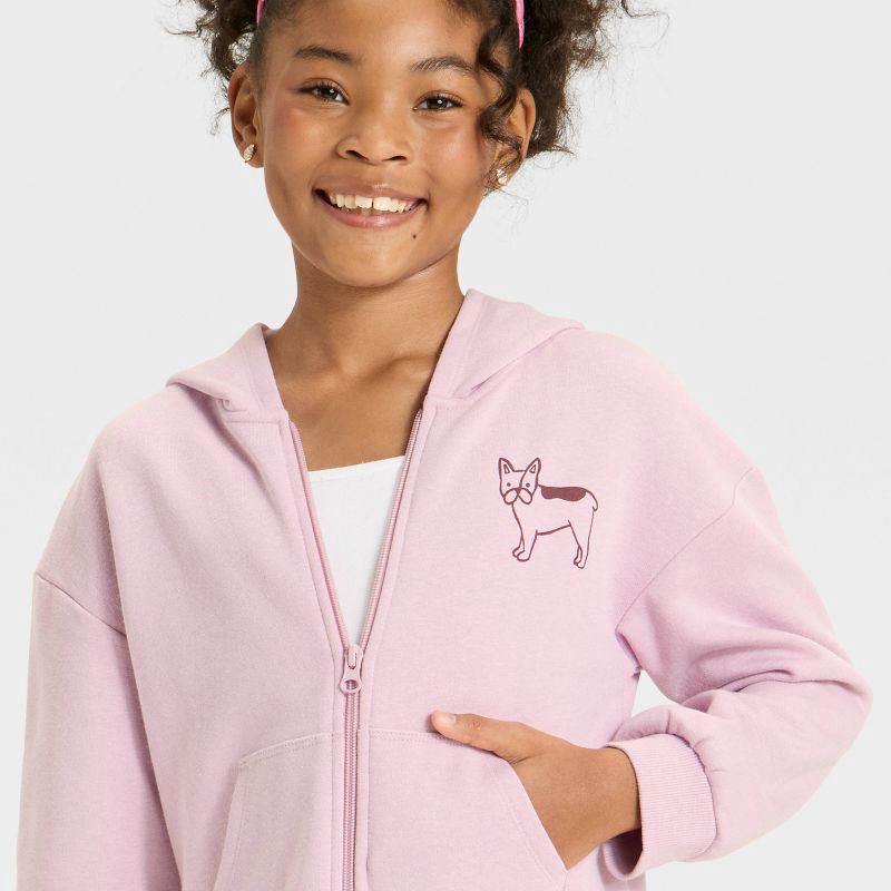 slide 3 of 4, Girls' Fleece Dogs Hooded Zip-Up Sweatshirt - Cat & Jack™ Lavender L, 1 ct