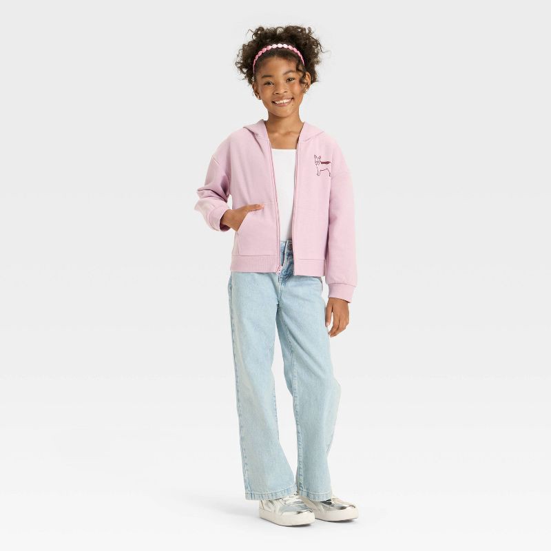 slide 4 of 4, Girls' Fleece Dogs Hooded Zip-Up Sweatshirt - Cat & Jack™ Lavender XL, 1 ct