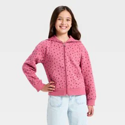 Girls' Fleece Floral Hooded Zip-Up Sweatshirt - Cat & Jack™ Pink Rose S