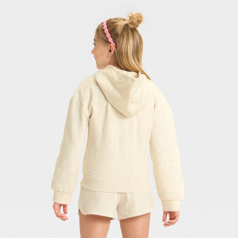 slide 2 of 3, Girls' Fleece Polka Dots Hooded Zip-Up Sweatshirt - Cat & Jack™ Cream M, 1 ct