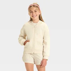Girls' Fleece Polka Dots Hooded Zip-Up Sweatshirt - Cat & Jack™ Cream L