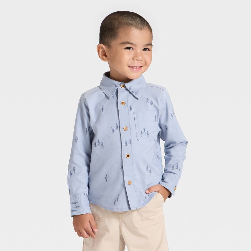 slide 1 of 4, OshKosh B'gosh Toddler Boys' Blue Trees Woven Shirt - 3T, 1 ct