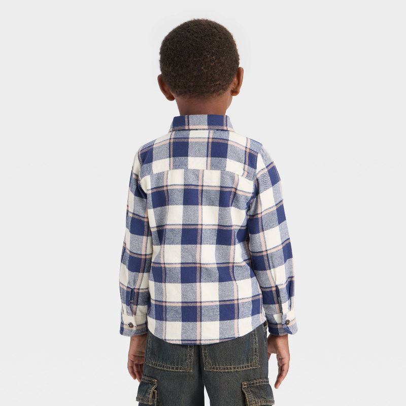 slide 2 of 4, OshKosh B'gosh Toddler Boys' Long Sleeve Plaid Shirt - Navy Blue 4T, 1 ct