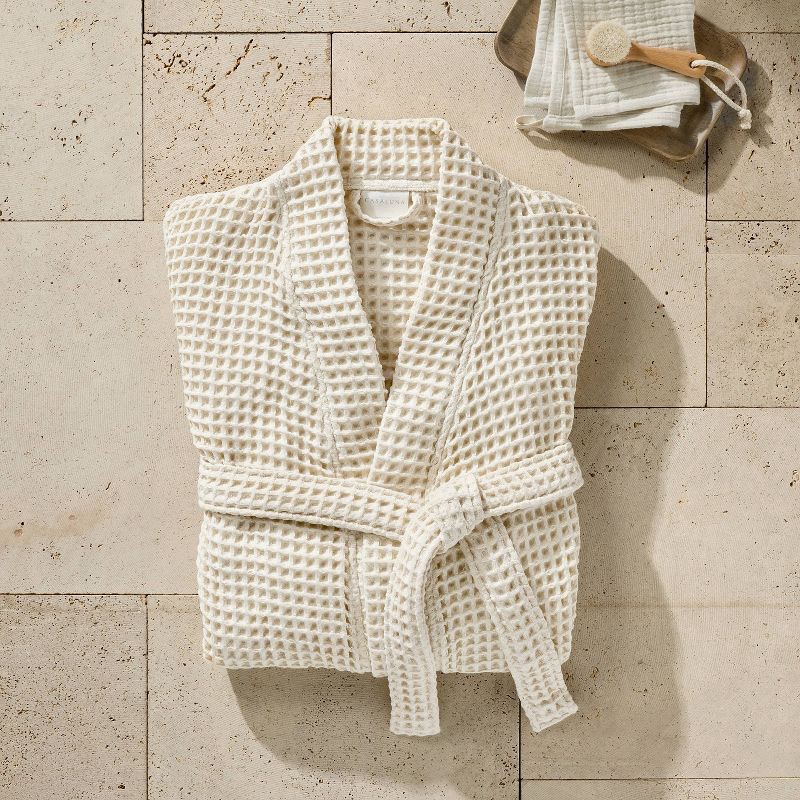 slide 2 of 3, L/XL Waffle Bath Robe Snowfall White - Casaluna™, 1 ct