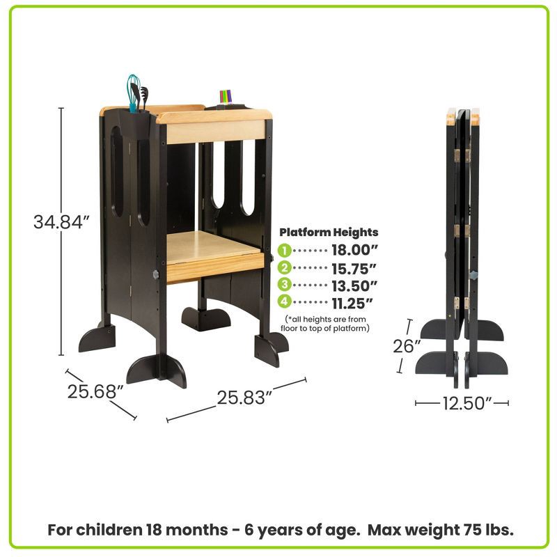 slide 4 of 9, Little Partners EZ Fold 'N Grow Learning Toddler Tower 34.75" Wood Step Stool - Charcoal & Natural, 1 ct