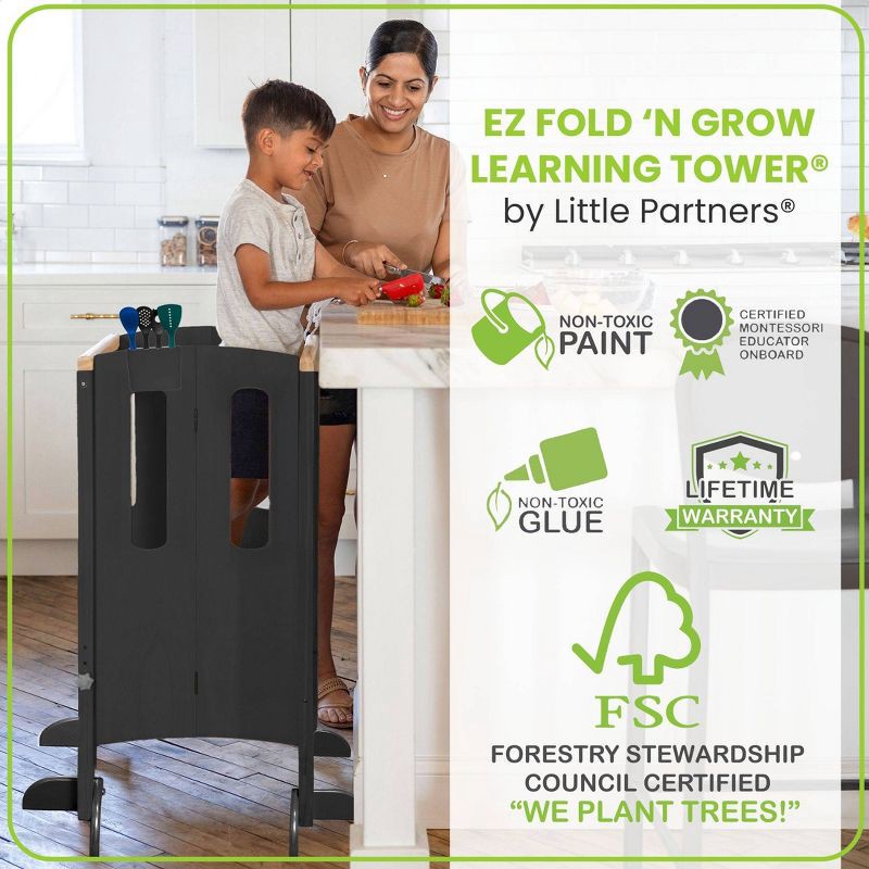 slide 8 of 9, Little Partners EZ Fold 'N Grow Learning Toddler Tower 34.75" Wood Step Stool - Charcoal & Natural, 1 ct