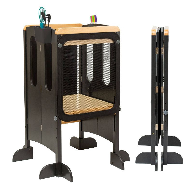 slide 1 of 9, Little Partners EZ Fold 'N Grow Learning Toddler Tower 34.75" Wood Step Stool - Charcoal & Natural, 1 ct