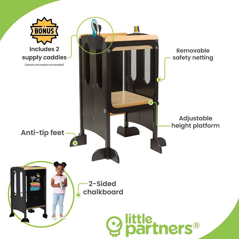 slide 9 of 9, Little Partners EZ Fold 'N Grow Learning Toddler Tower 34.75" Wood Step Stool - Charcoal & Natural, 1 ct