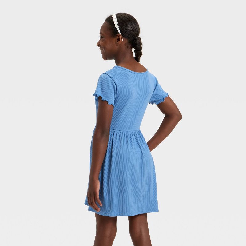 slide 2 of 3, Girls' Short Sleeve Ribbed Dress - Cat & Jack™ Steel Blue S, 1 ct