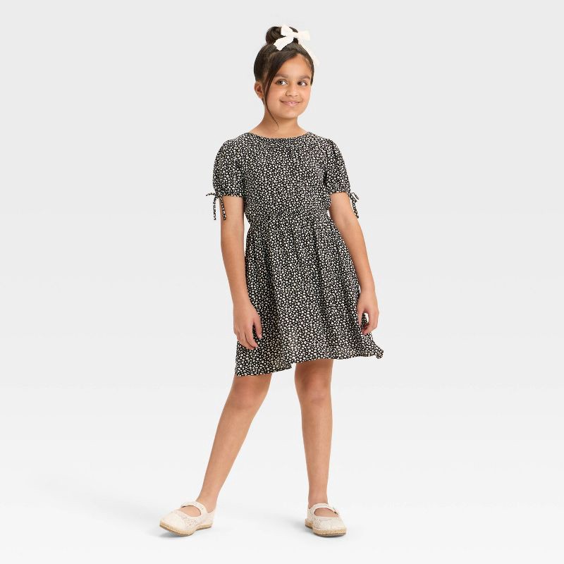 slide 3 of 3, Girls' Short Sleeve Woven Dress - Cat & Jack™ Black M, 1 ct