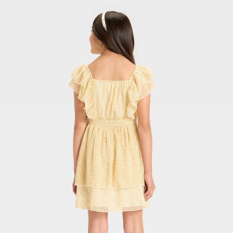 slide 3 of 3, Girls' Floral Tiered Chiffon Dress - Cat & Jack™ Cream XL, 1 ct
