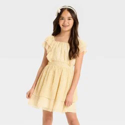 Girls' Floral Tiered Chiffon Dress - Cat & Jack™ Cream XL