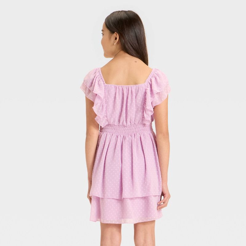 slide 3 of 3, Girls' Floral Tiered Clip-Dot Chiffon Dress - Cat & Jack™ Lavender S, 1 ct