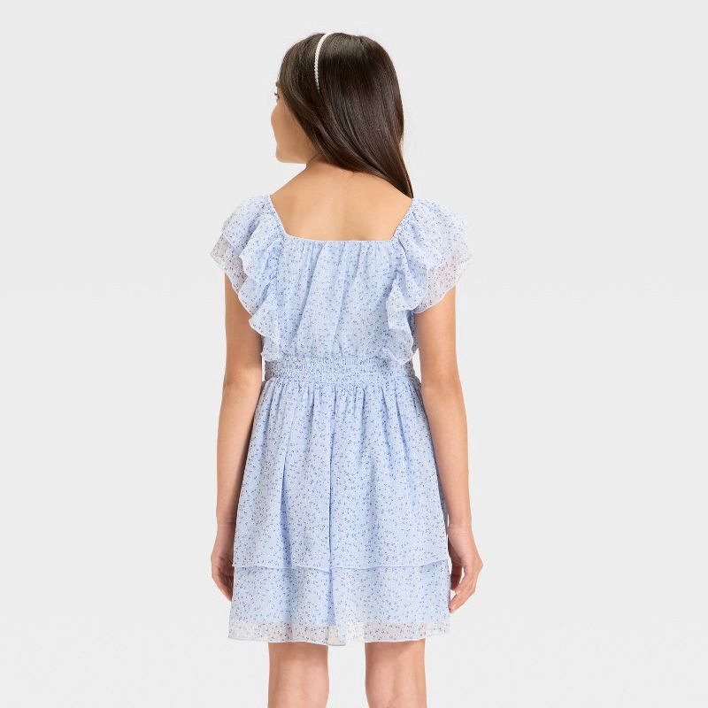 slide 2 of 3, Girls' Floral Tiered Chiffon Dress - Cat & Jack™ Light Blue S, 1 ct