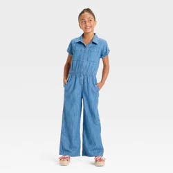 Girls' Short Sleeve Jumpsuit - Cat & Jack™ Blue Denim M