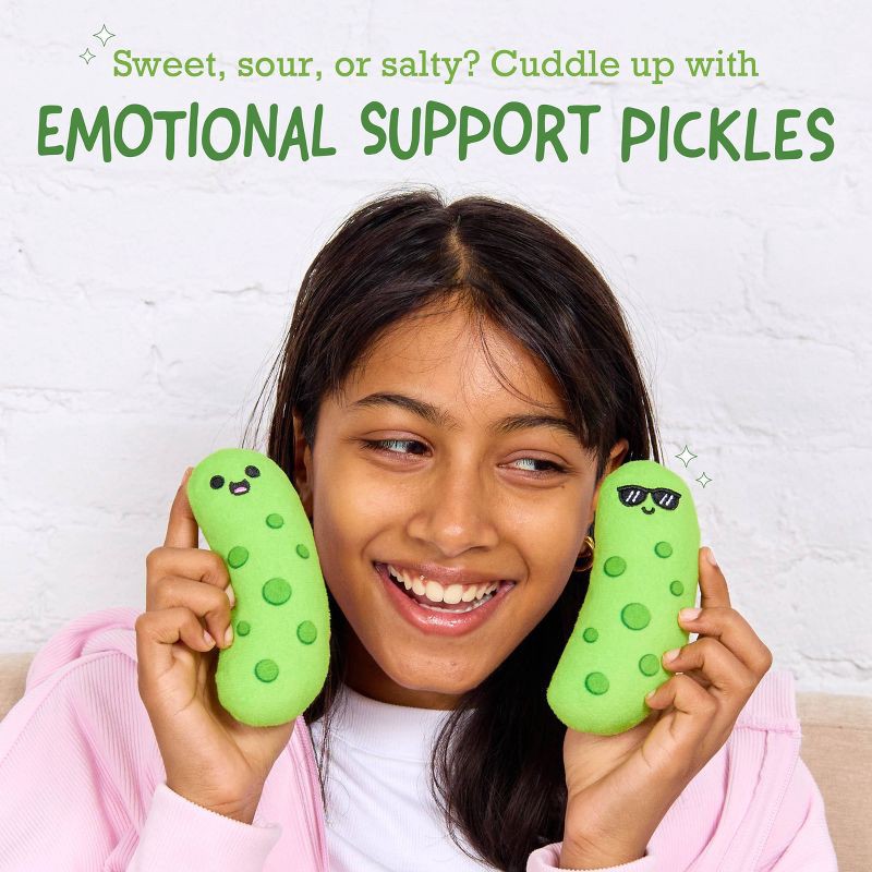 slide 3 of 9, What Do You Meme? Emotional Support Pickles Stuffed Animal: Novelty Polyester Plush Toy, Food-Themed, 5"x6", 1 ct