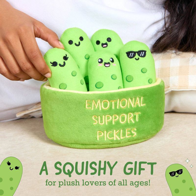 slide 6 of 9, What Do You Meme? Emotional Support Pickles Stuffed Animal: Novelty Polyester Plush Toy, Food-Themed, 5"x6", 1 ct