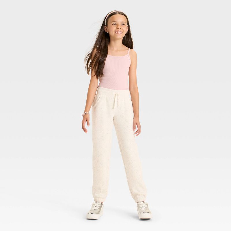 slide 3 of 3, Girls' Fleece Jogger Pants - Cat & Jack™ Cream M, 1 ct