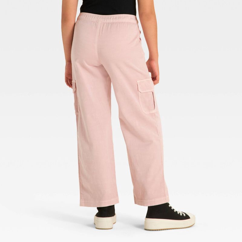 slide 3 of 3, Girls' Pull-On Wide Leg Cargo Pants - Cat & Jack™ Light Mauve M, 1 ct
