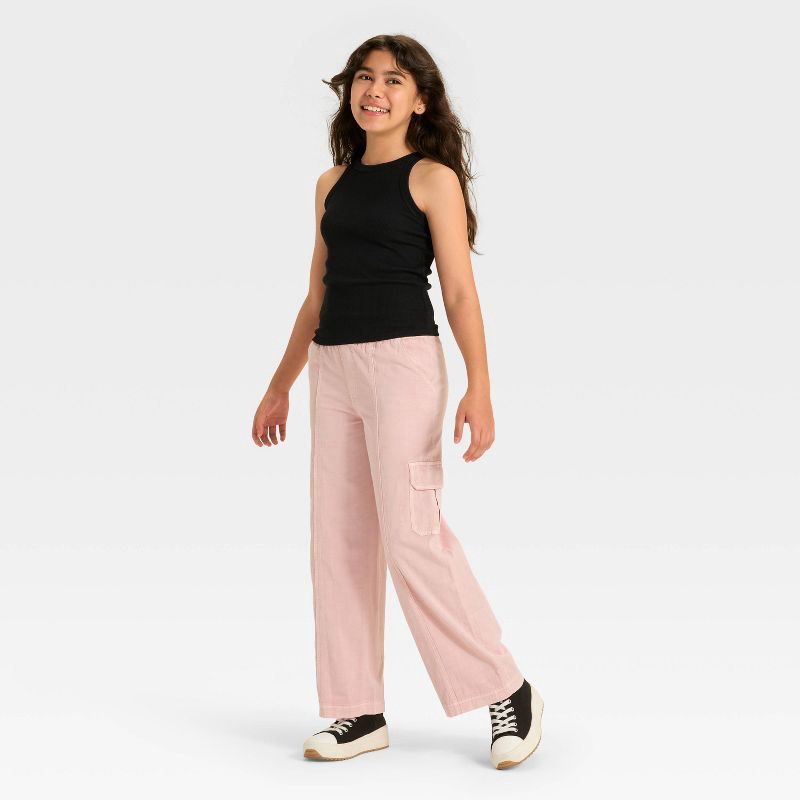 slide 2 of 3, Girls' Pull-On Wide Leg Cargo Pants - Cat & Jack™ Light Mauve M, 1 ct
